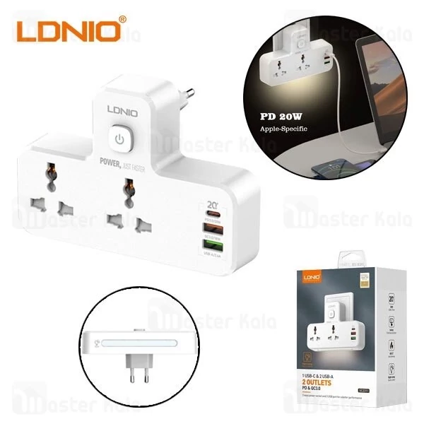 چندراهی برق الدینیو مدل SC2311 | پریز برق و ۳ پورت USB با شارژ سریع
