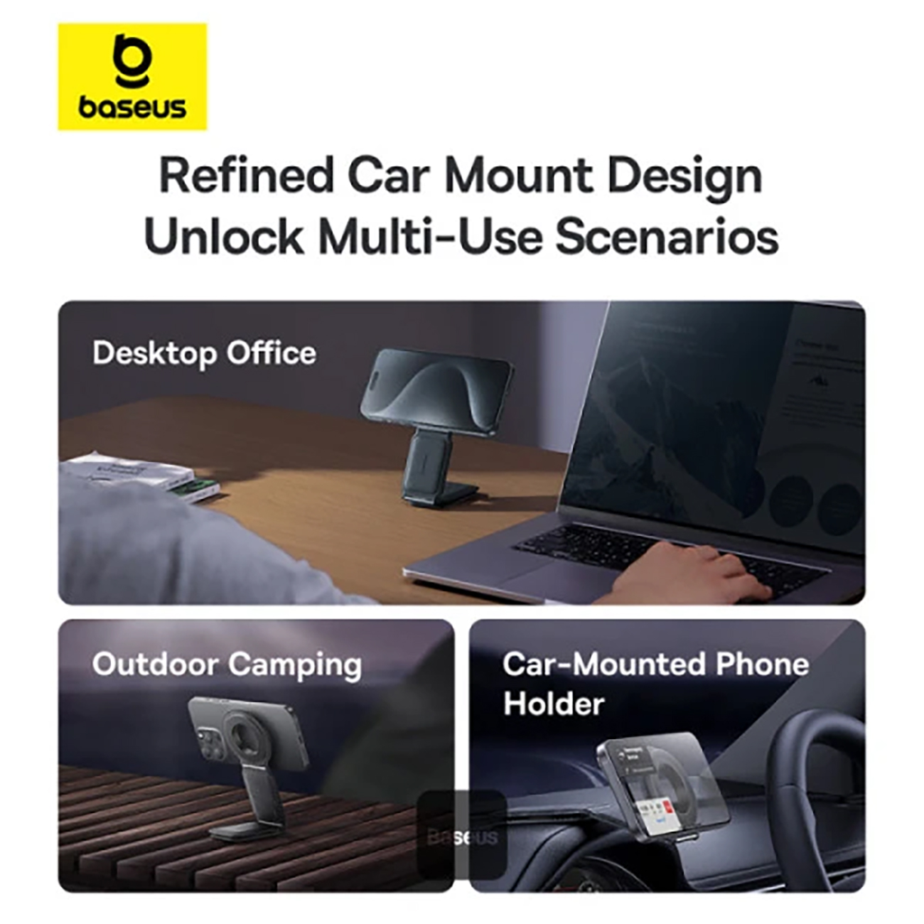 خرید هولدر موبایل مگنتی داخل خودرو چند منظوره تاشو بیسوس