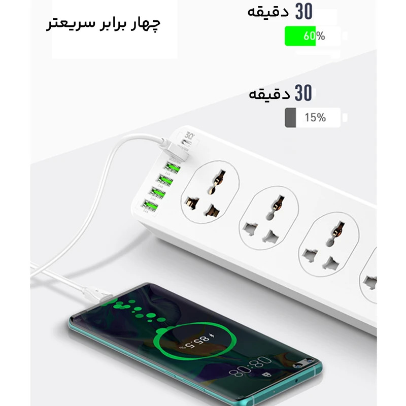چند راهی برق ۶ پریز و ۶ پورت USB الدینیو