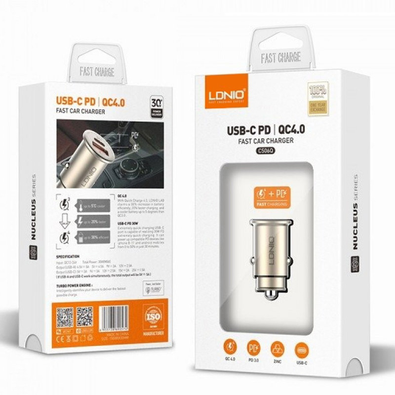 شارژر فندکی LDNIO با کابل تایپ سی