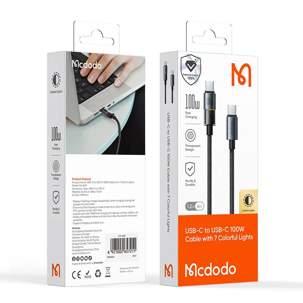 کابل شارژ سریع ۱۰۰ وات PD مکدودو